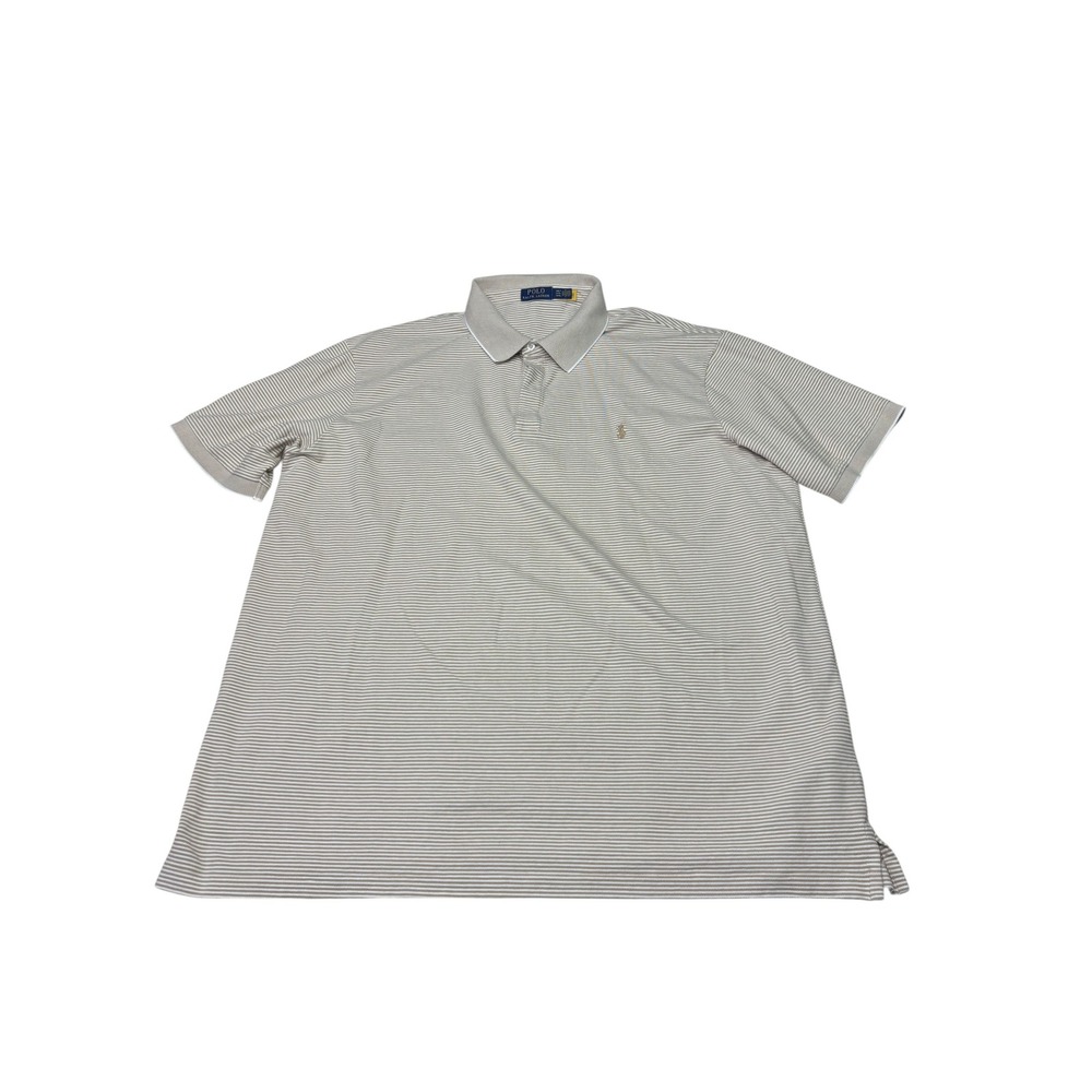 Polo Ralph Lauren Shirt Mens 3XLT Tan White Striped Short Sleeve Pony Logo Polo